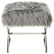 Posh Colin Faux Fur Fabric Ottoman with Stainless Steel X-Legs in Gray/Chrome