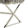 Posh Colin Faux Fur Fabric Ottoman with Stainless Steel X-Legs in Gray/Chrome