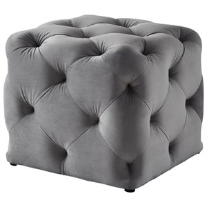 Posh Living Leonard Modern Velvet Square Ottoman in Gray