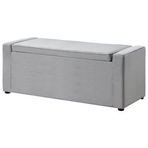 Posh Living Jake Velvet Upholstered Bench with Shoe Storage in Gray