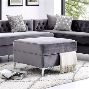 Posh Living Levi Tufted Velvet Square Storage Ottoman with Chrome Legs in Gray