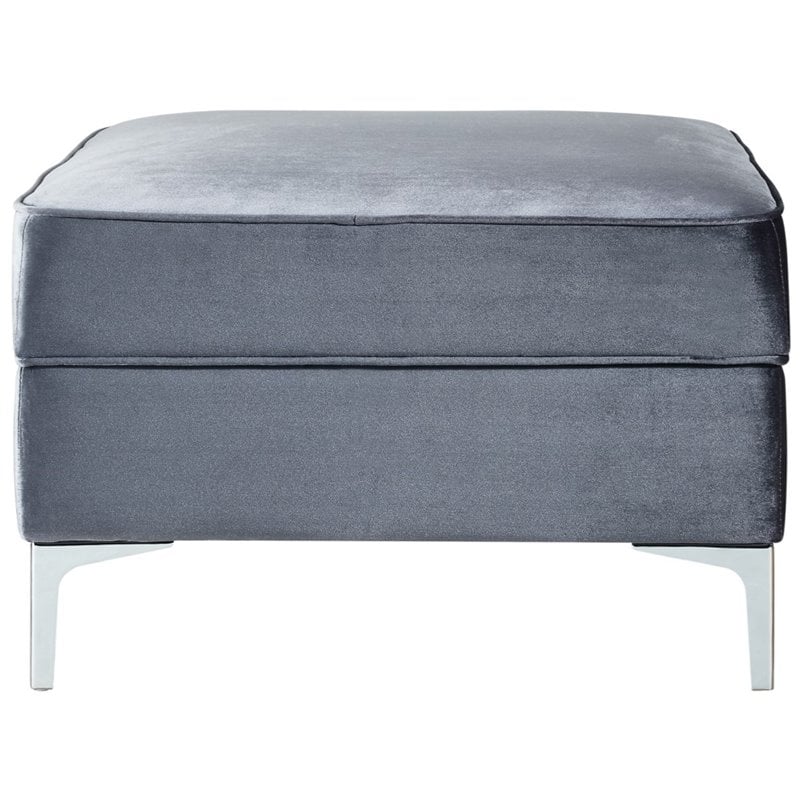 Posh Living Levi Tufted Velvet Square Storage Ottoman with Chrome Legs in Gray