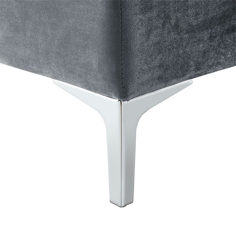 Posh Living Levi Tufted Velvet Square Storage Ottoman with Chrome Legs in Gray