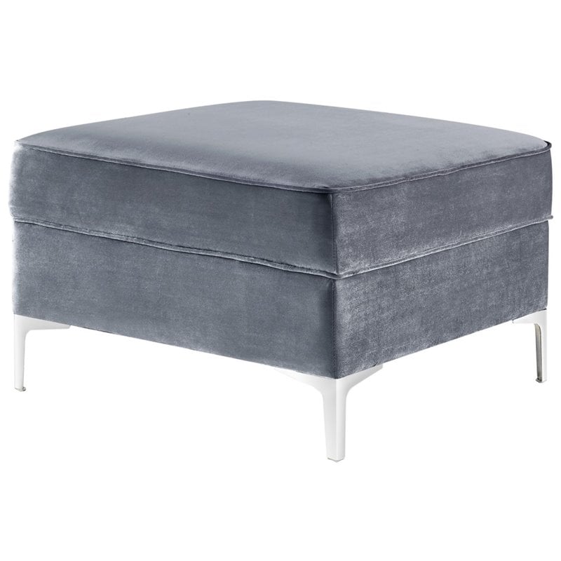 Posh Living Levi Tufted Velvet Square Storage Ottoman with Chrome Legs in Gray