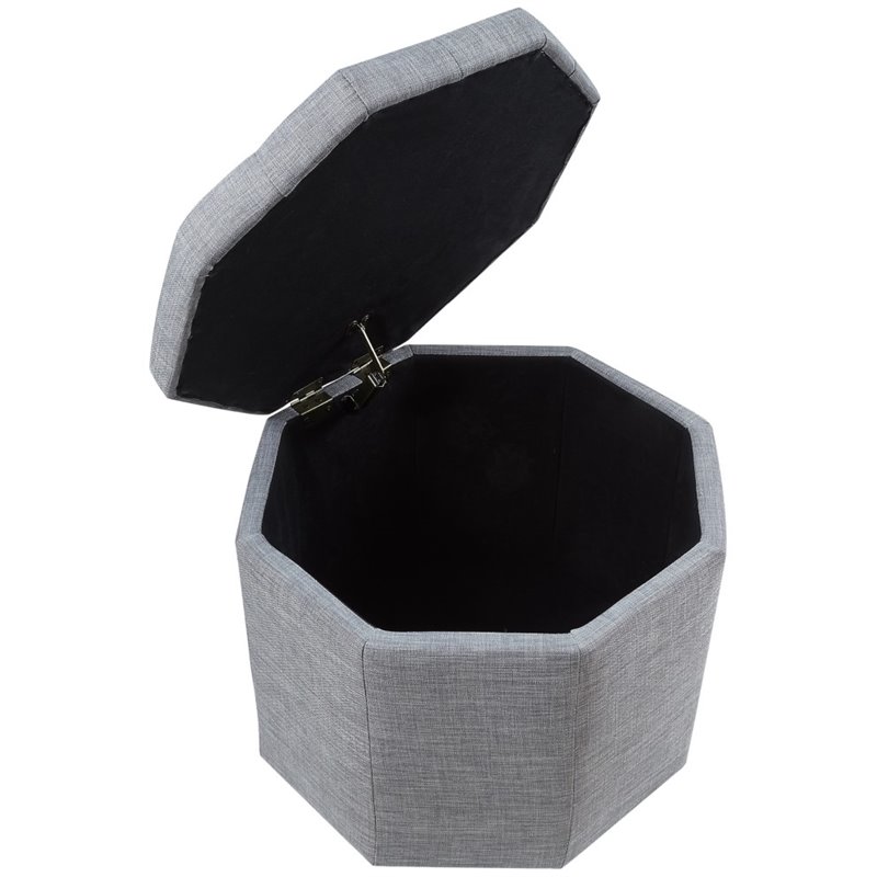 Posh Living Adrian Button Tufted Linen Fabric Storage Ottoman in Gray