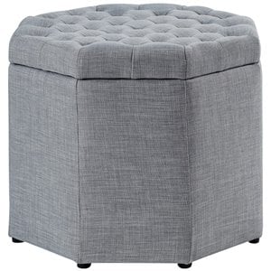 Posh Living Adrian Button Tufted Linen Fabric Storage Ottoman in Gray
