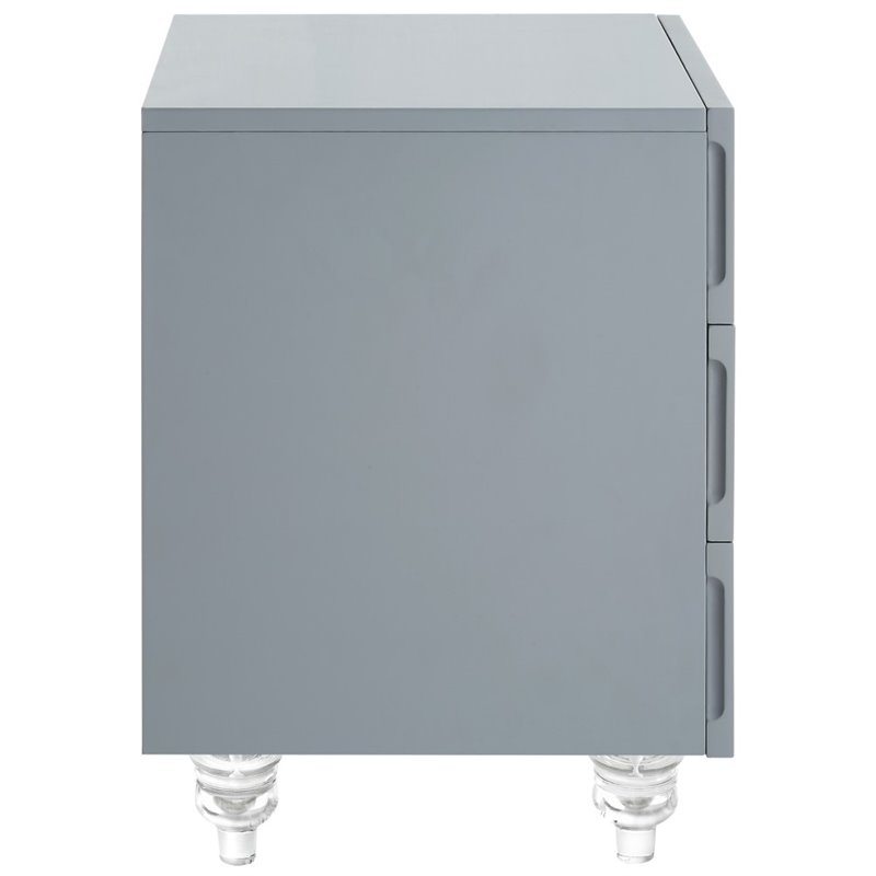 Posh Living Serenity 3-Drawer Mirrored Trellis Pattern Nightstand in Light Gray