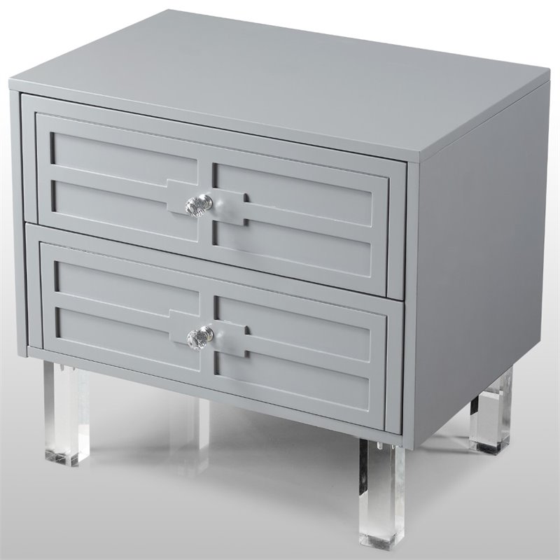 Posh Living Peyton Modern 2-Drawer Nightstand with Lucite Legs in Light Gray