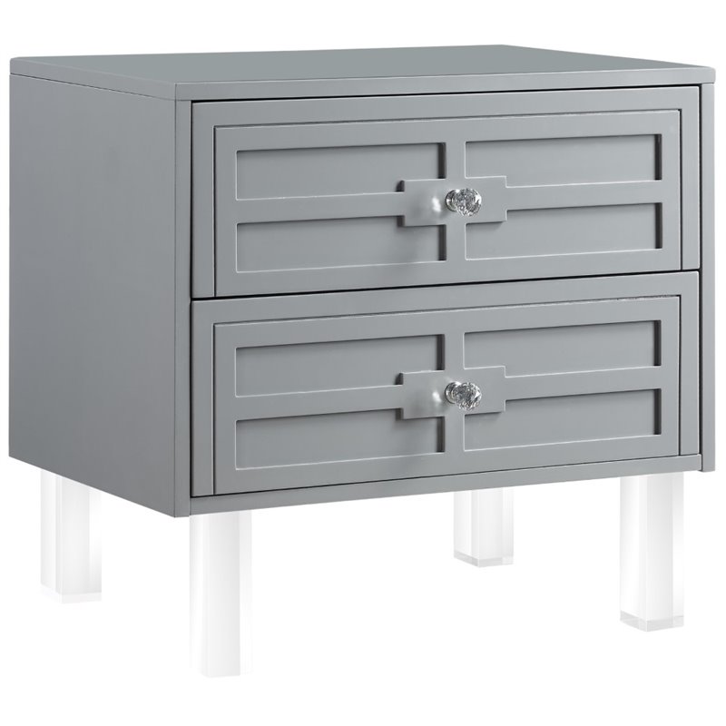 Posh Living Peyton Modern 2-Drawer Nightstand with Lucite Legs in Light Gray