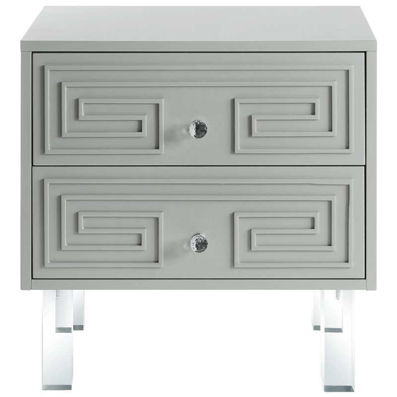 Posh Living Melanie 2-Drawer Nightstand with Lucite Legs in Gray
