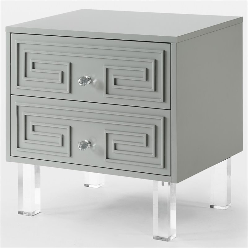 Posh Living Melanie 2-Drawer Nightstand with Lucite Legs in Gray