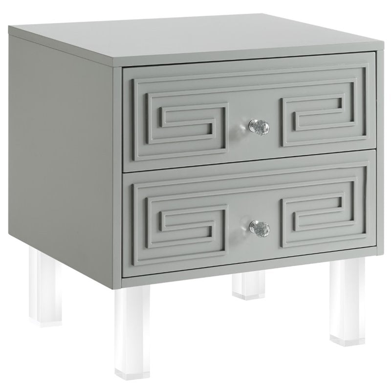 Posh Living Melanie 2-Drawer Nightstand with Lucite Legs in Gray