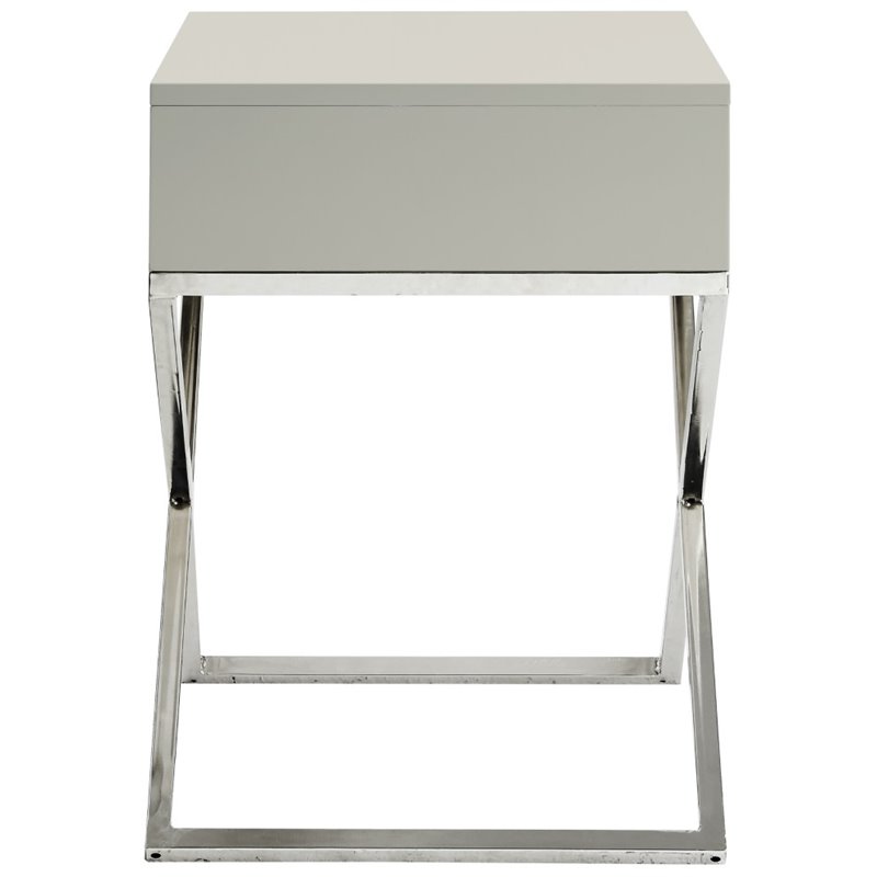 Posh Living Brianna 1-Drawer Nightstand with X-Metal Legs in Gray/Chrome