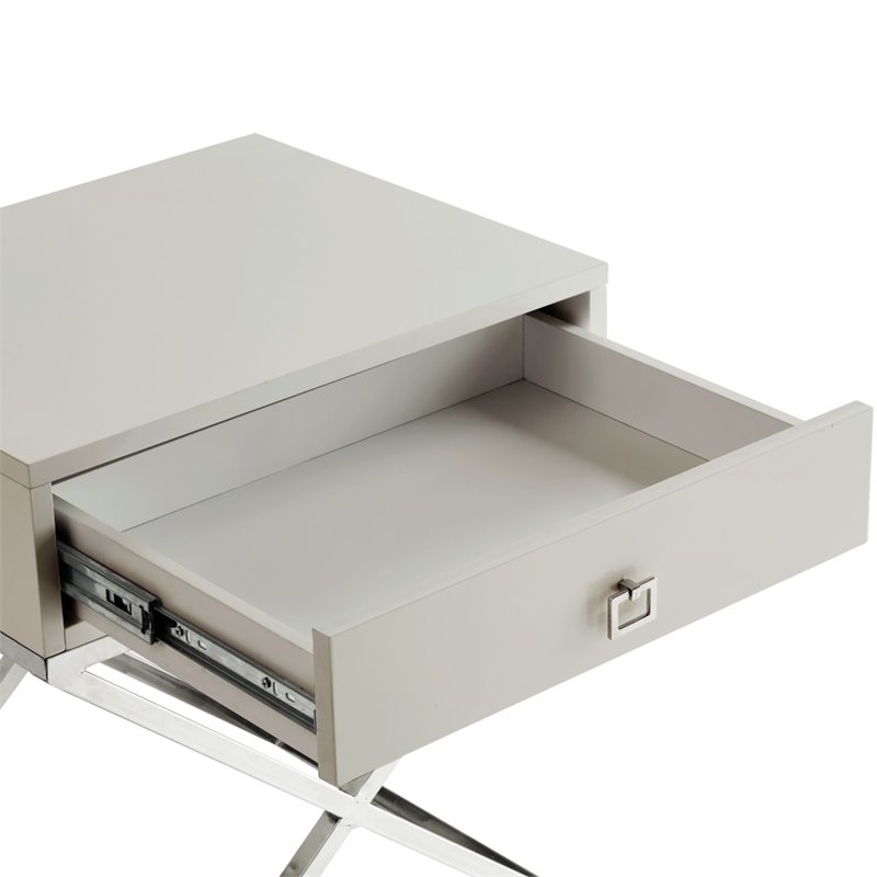 Posh Living Brianna 1-Drawer Nightstand with X-Metal Legs in Gray/Chrome