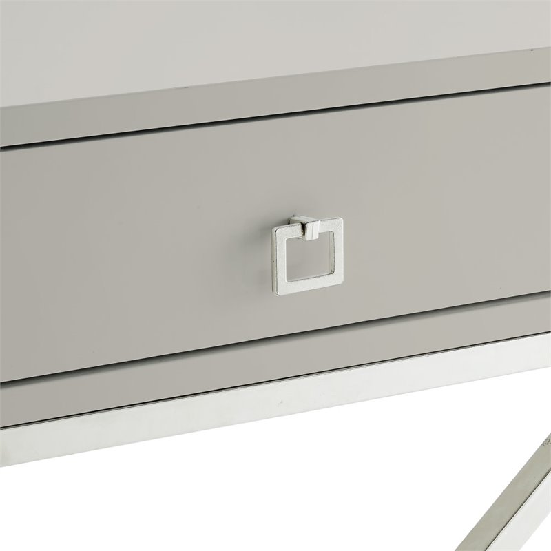 Posh Living Brianna 1-Drawer Nightstand with X-Metal Legs in Gray/Chrome