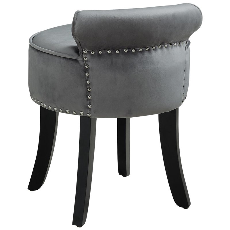 Posh Living Alena Tufted Velvet Vanity Stool with Nailhead Trim in Light Gray