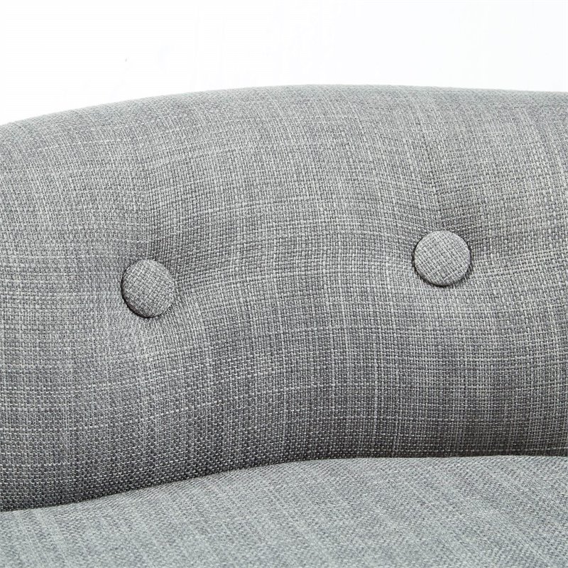 Posh Alena Tufted Linen Fabric Vanity Stool with Nailhead Trim in Gray