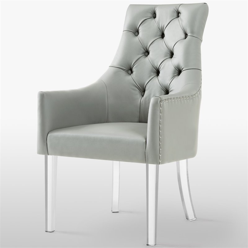Posh Colton Faux Leather Dining Chair with Acrylic Legs - Gray (Set of 2)