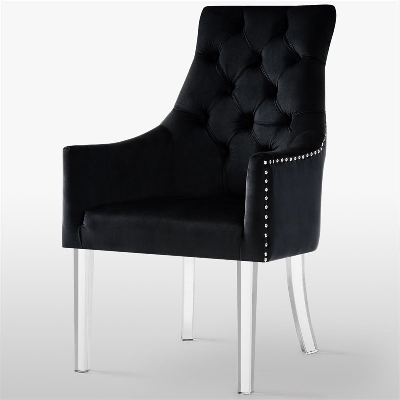 Posh Living Colton Velvet Dining Chair with Acrylic Legs - Black (Set of 2)