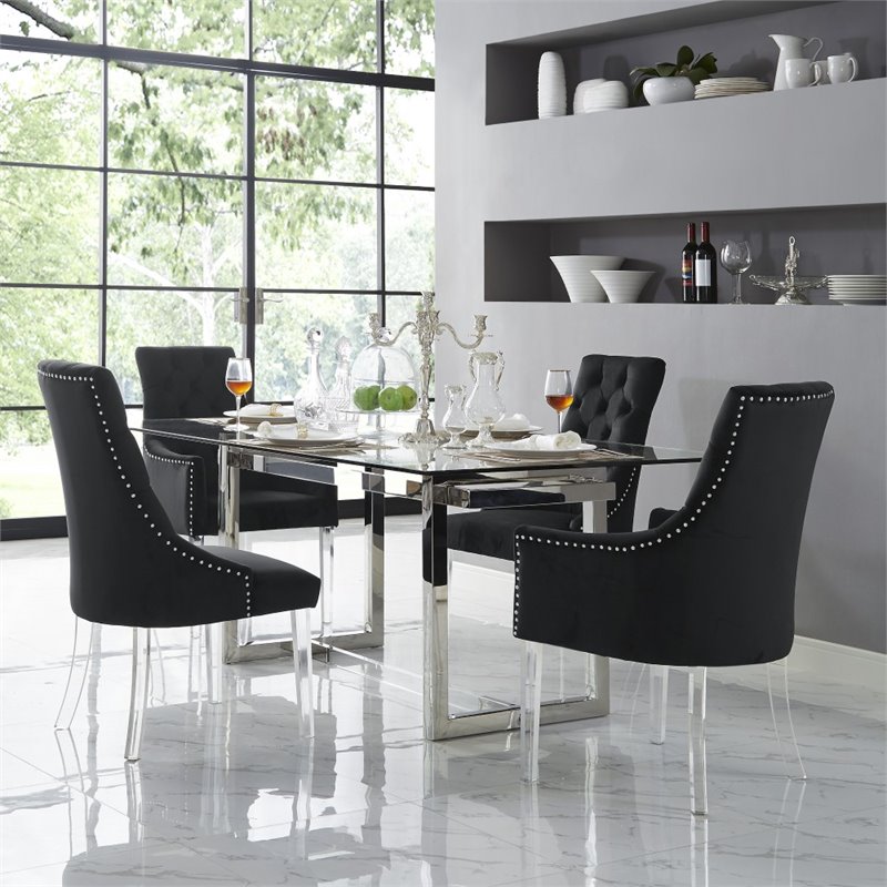 Posh Living Colton Velvet Dining Chair with Acrylic Legs - Black (Set of 2)