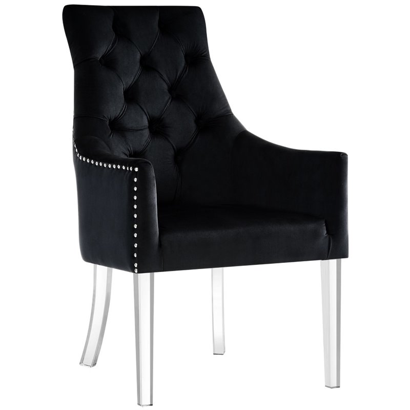 Posh Living Colton Velvet Dining Chair with Acrylic Legs - Black (Set of 2)