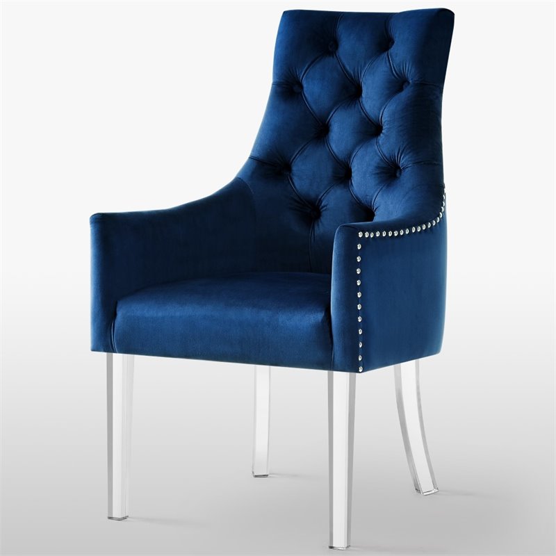 Posh Living Colton Velvet Dining Chair with Acrylic Legs - Navy Blue (Set of 2)