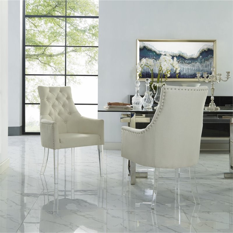 Posh Colton Linen Fabric Dining Chair with Acrylic Legs - Cream/White (Set of 2)