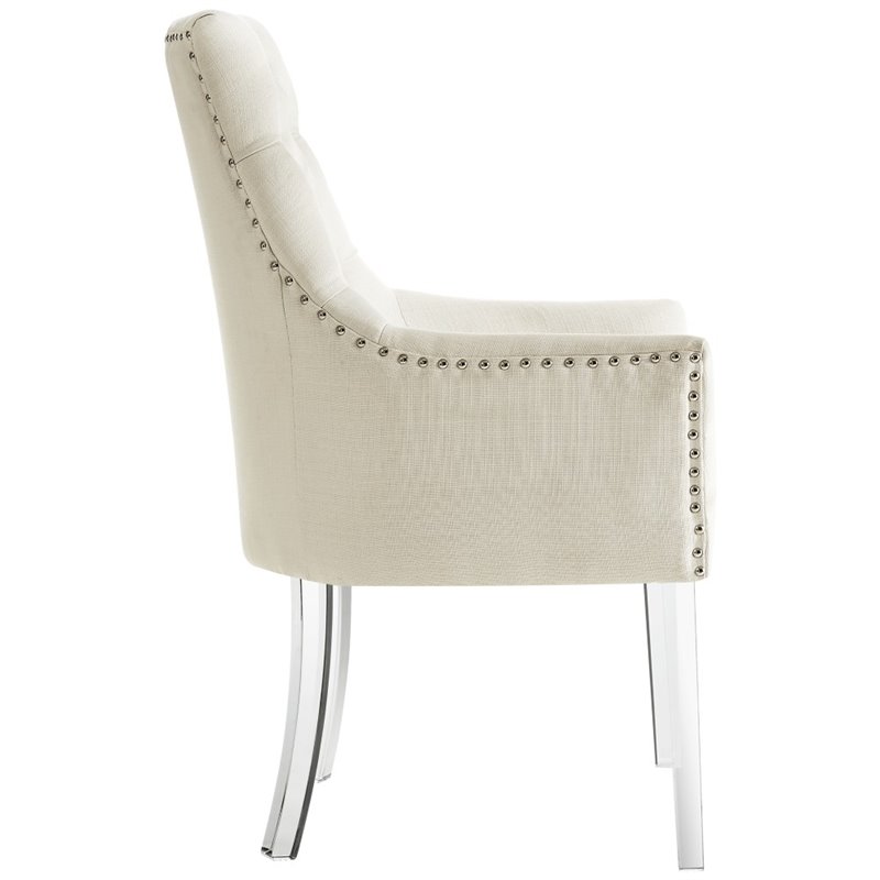 Posh Colton Linen Fabric Dining Chair with Acrylic Legs - Cream/White (Set of 2)