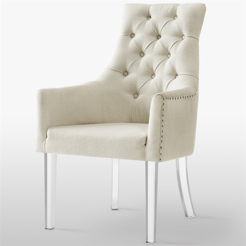 Posh Colton Linen Fabric Dining Chair with Acrylic Legs - Cream/White (Set of 2)