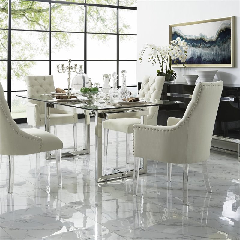 Posh Colton Linen Fabric Dining Chair with Acrylic Legs - Cream/White (Set of 2)