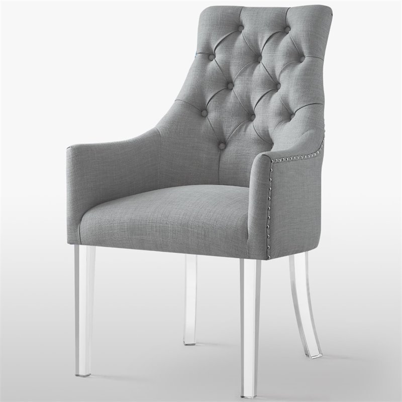 Posh Colton Linen Fabric Dining Chair with Acrylic Legs - Light Gray (Set of 2)