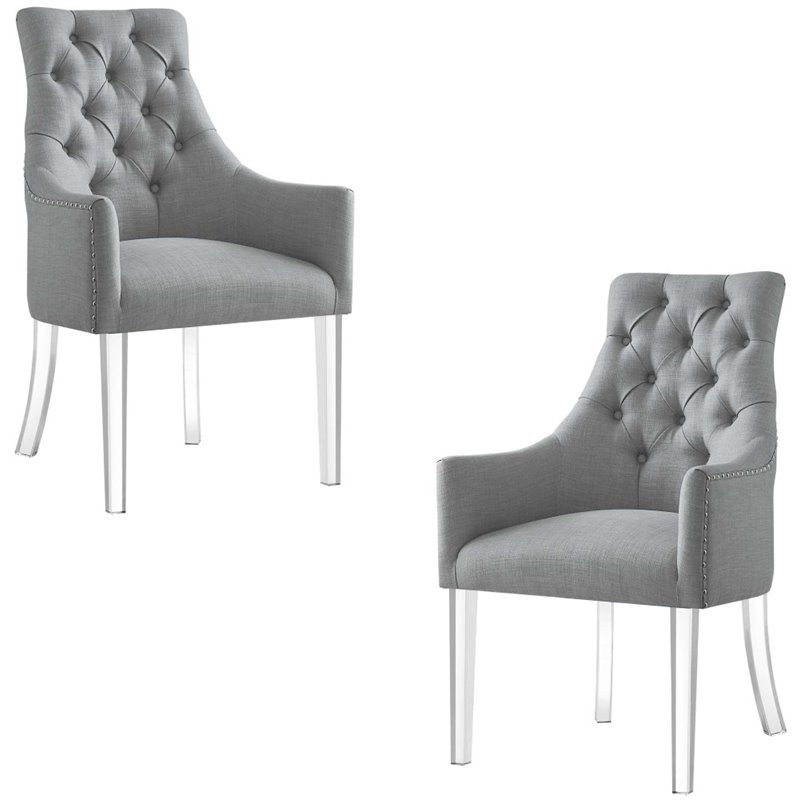 Posh Colton Linen Fabric Dining Chair with Acrylic Legs - Light Gray (Set of 2)