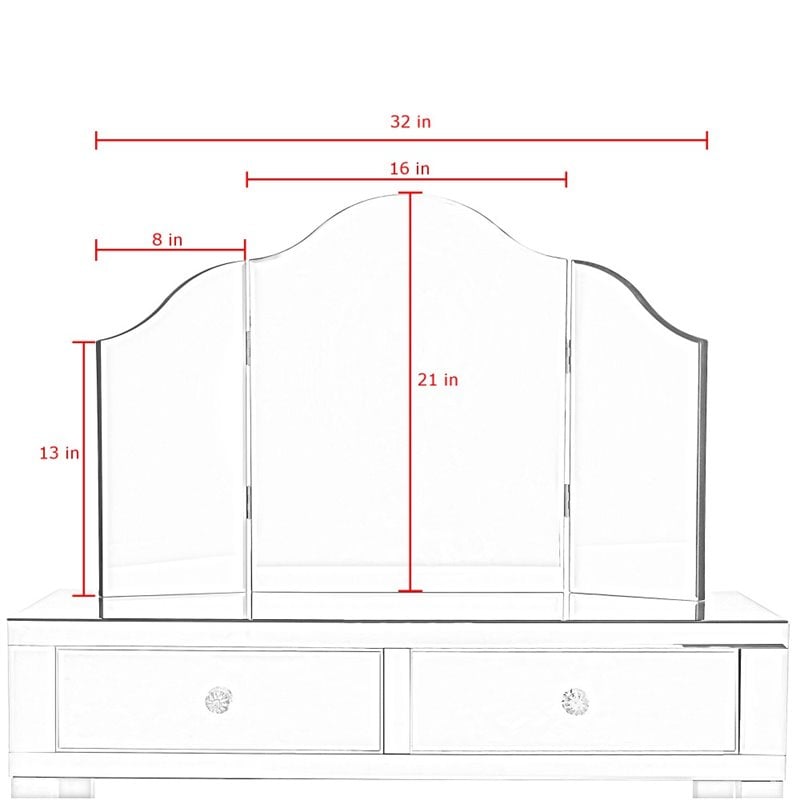 Posh Living Mathew Tri-fold Tabletop Bedroom Vanity Mirror - Frameless