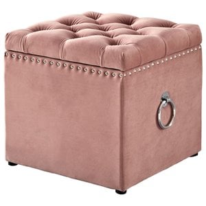 Posh Living Markella Velvet 1Pc Storage Ottoman in Blush Pink/Chrome
