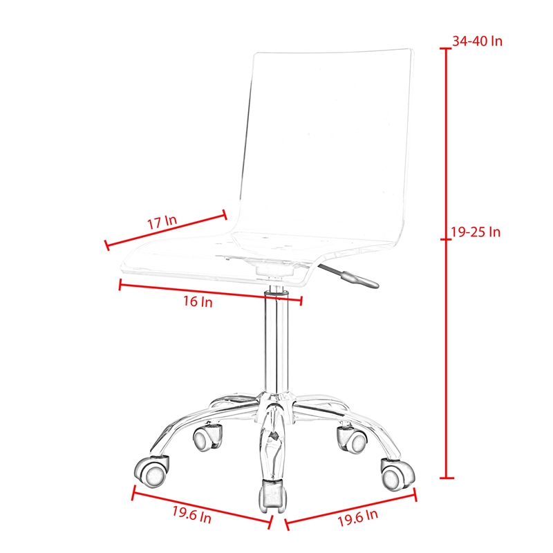 Posh Briar Stainless Steel and Acrylic Office Chair with Casters in Clear/Chrome