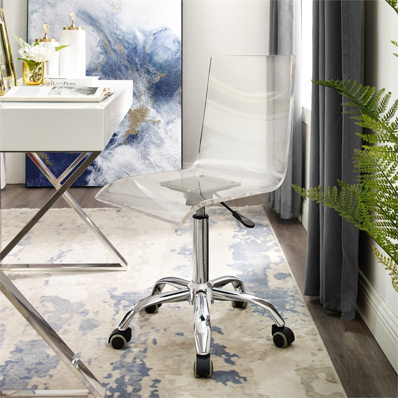 Posh Briar Stainless Steel and Acrylic Office Chair with Casters in Clear/Chrome