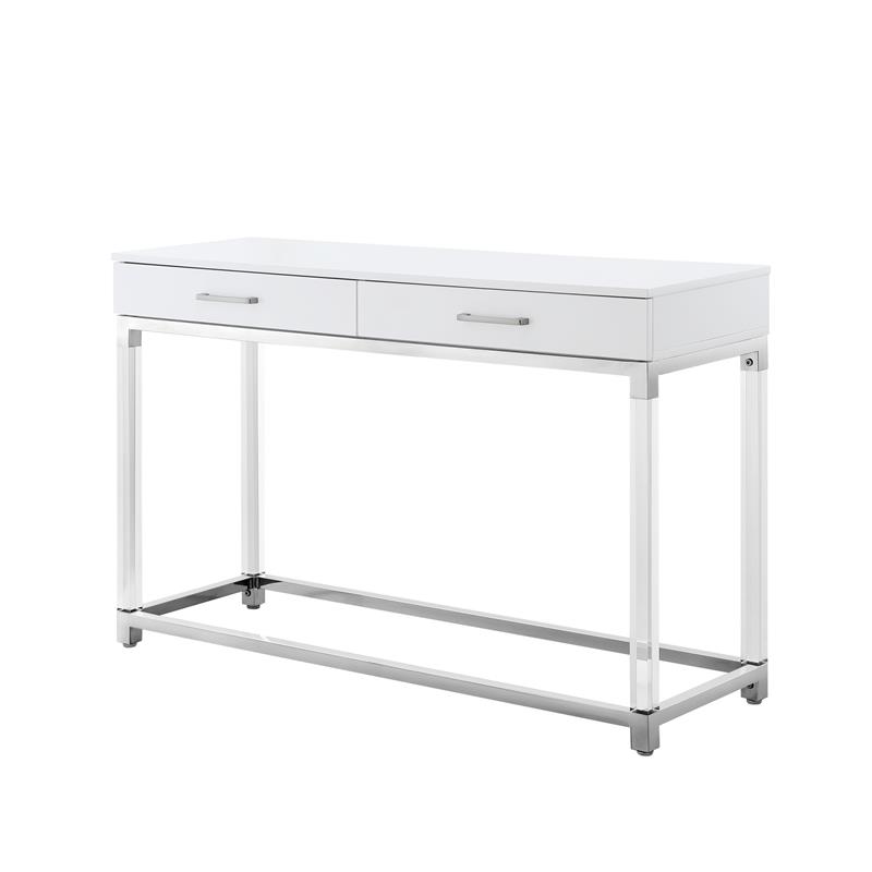 Posh Briar 2-Drawer Metal Console Table with Acrylic Legs in White/Chrome