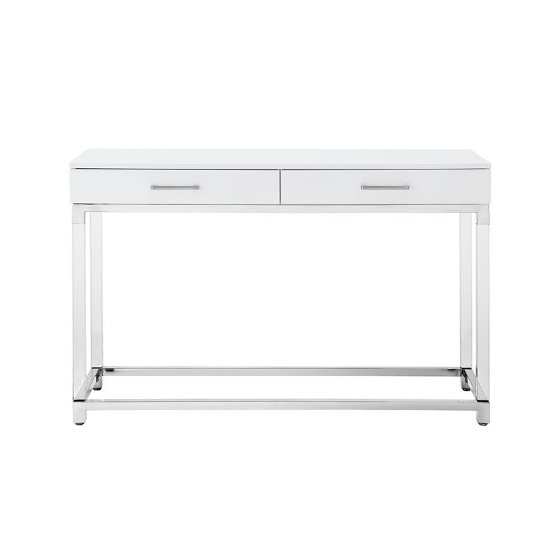 Posh Briar 2-Drawer Metal Console Table with Acrylic Legs in White/Chrome