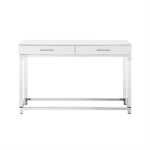 Posh Briar 2-Drawer Metal Console Table with Acrylic Legs in White/Chrome