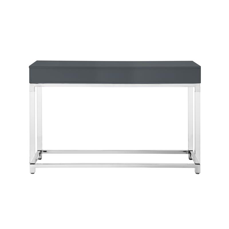 Posh Briar 2-Drawer Metal Console Table with Acrylic Legs in Dark Gray/Chrome