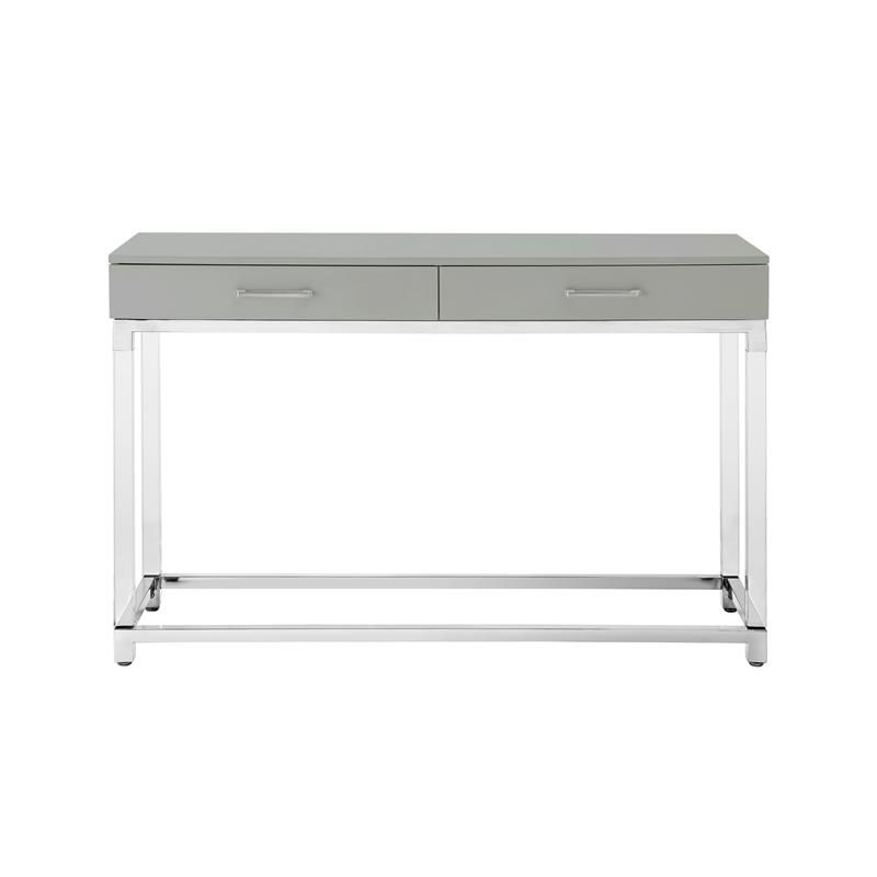 Posh Briar 2-Drawer Metal Console Table with Acrylic Legs in Light Gray/Chrome