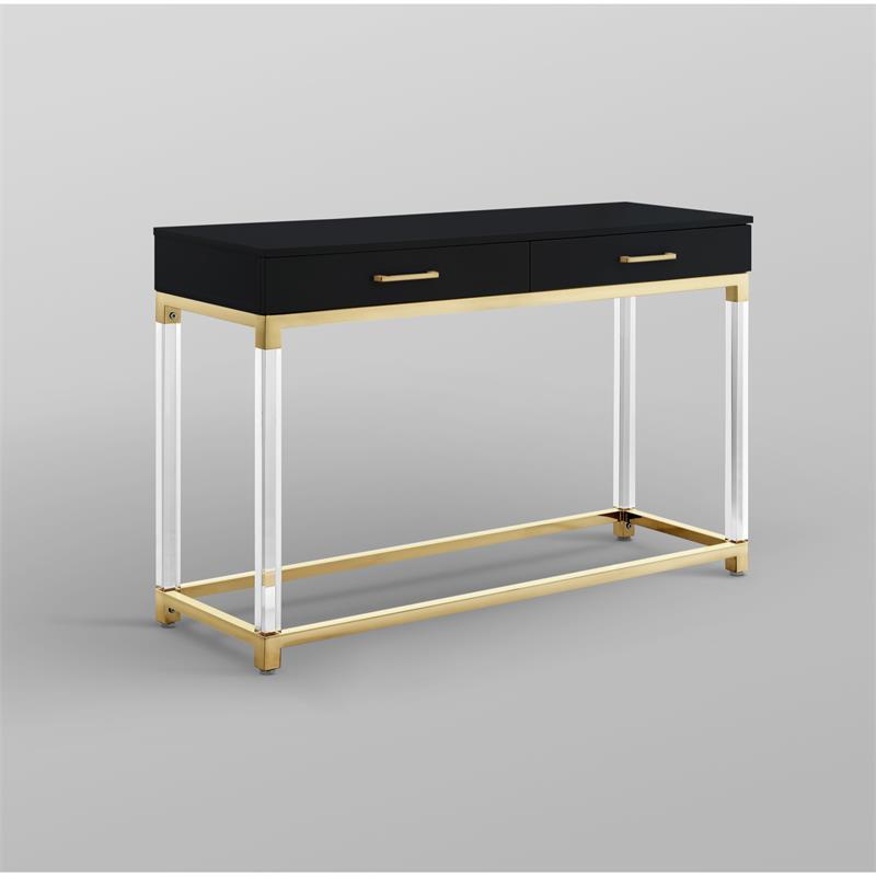 Posh Briar 2-Drawer Metal Console Table with Acrylic Legs in Black/Gold