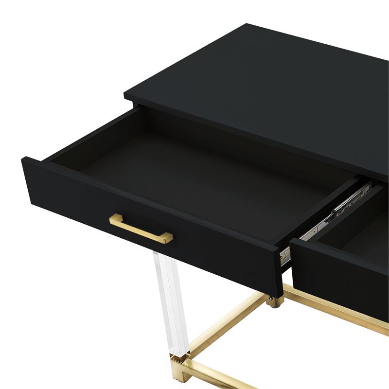 Posh Briar 2-Drawer Metal Console Table with Acrylic Legs in Black/Gold