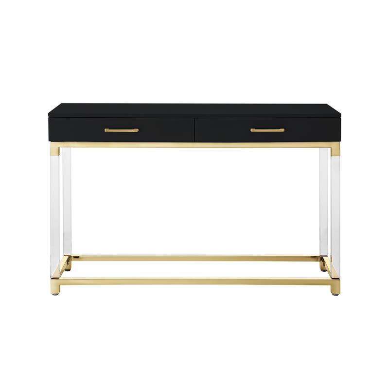 Posh Briar 2-Drawer Metal Console Table with Acrylic Legs in Black/Gold