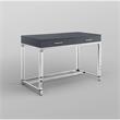 Posh Briar 2-Drawer Metal Writing Desk with Acrylic Legs in Dark Gray/Chrome