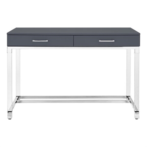 Posh Briar 2-Drawer Metal Writing Desk with Acrylic Legs in Dark Gray/Chrome