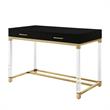 Posh Briar 2-Drawer Metal Writing Desk with Acrylic Legs in Black/Gold