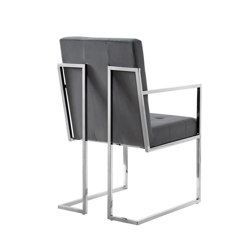 Posh Living Evan Button Tufted Velvet Dining Chair Gray/Chrome (Set of 2)