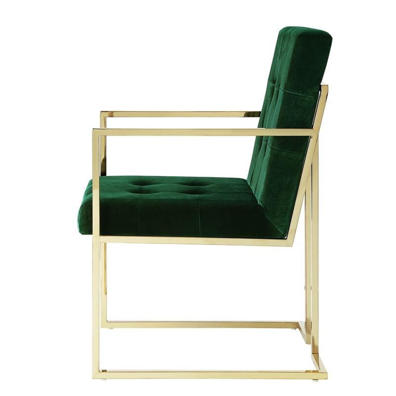Posh Living Evan Button Tufted Velvet Dining Chair Hunter Green/Gold (Set of 2)