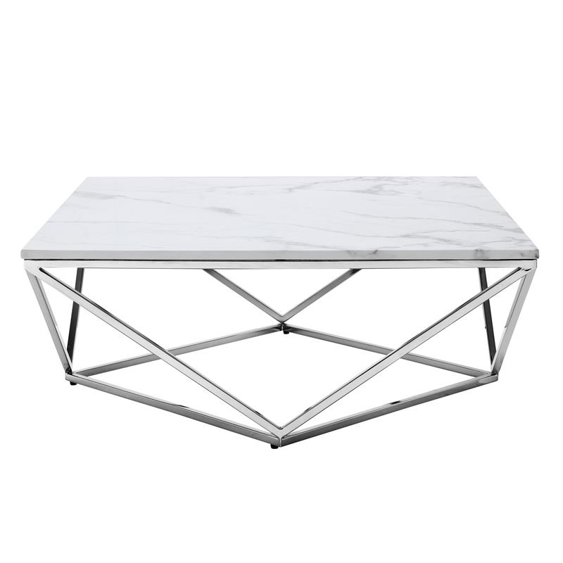 Posh Living Eason Marble Top Coffee Table with Metal Base in White/Chrome